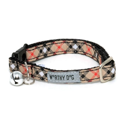 The Worthy Cat Bias Plaid Tan Cat Collar