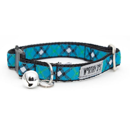 The Worthy Cat Bias Plaid Blue Cat Collar