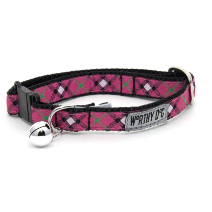 The Worthy Cat Bias Plaid Pink Cat Collar