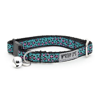 The Worthy Cat Teal Cheetah Cat Collar