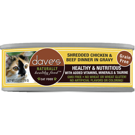 Dave's cat Shredded Chicken & Beef Dinner in Gravy / 2.8 oz