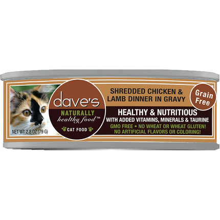 Dave's cat Shredded Chicken & Lamb Dinner in Gravy / 2.8 oz