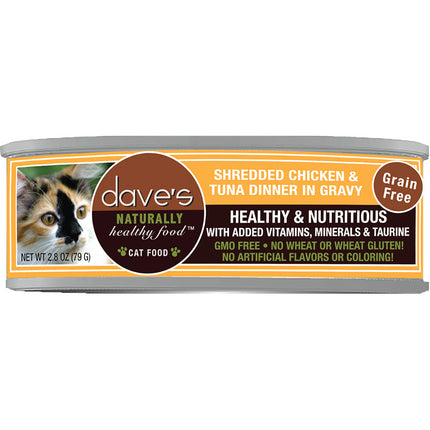 Dave's cat Shredded Chicken & Tuna Dinner in Gravy / 2.8 oz