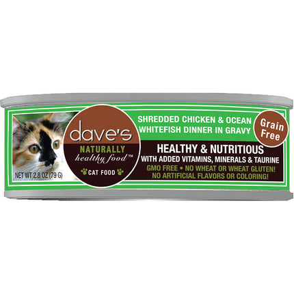 Dave's cat Shredded Chicken & Ocean Whitefish Dinner in Gravy / 2.8 oz