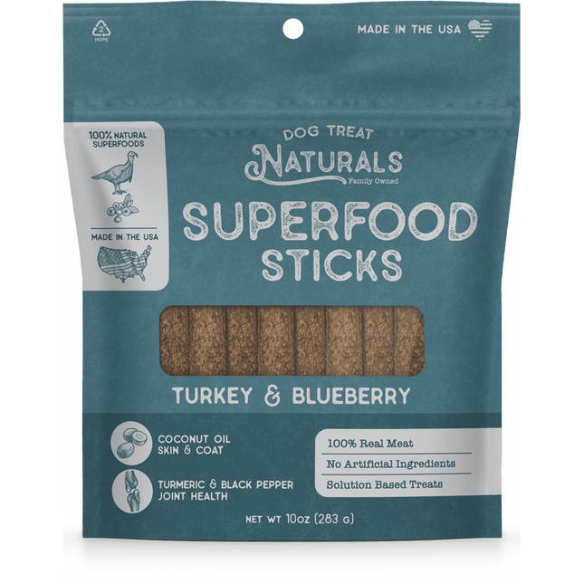 Dog Treat Naturals Turkey & Blueberry Superfood Sticks 10oz