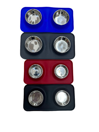 Advance Pet Products Silicone Double Diner W Stainless Steel Bowls