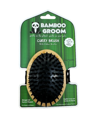 Bamboo Groom Palm Curry Brush with Rubber Bristles