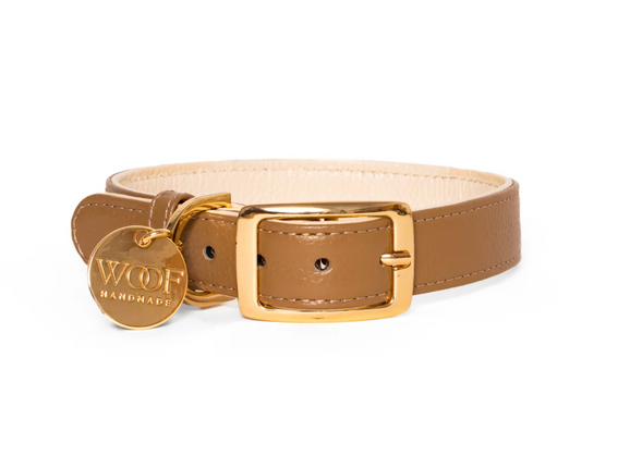 Neighbor Woof Hazelnut Leather dog collar