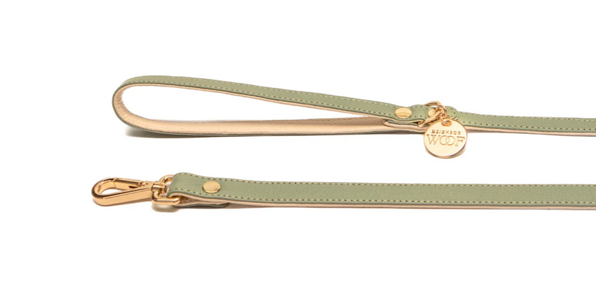 Neighbor Woof Sage Leather Leash