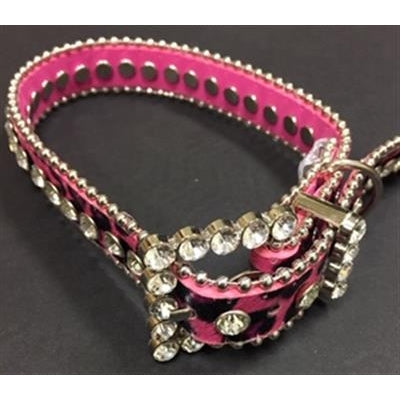 Canine Brands Jeweled Collar Leopard Fuschia