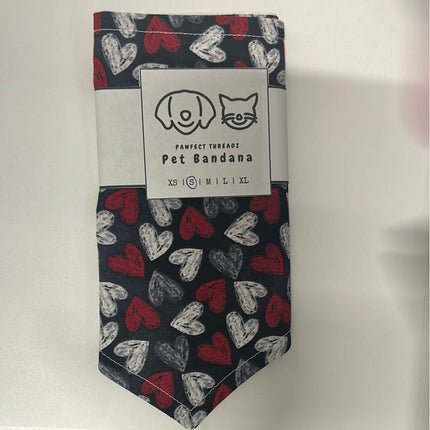 Pawfect Threadz Tie Bandana Valentines Day Red, White & Black Hearts