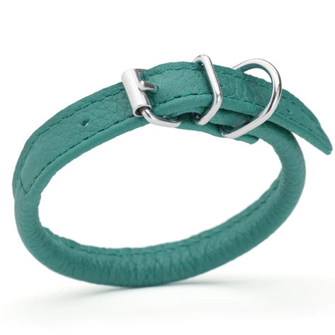 Dogline Round Leather Collar Teal