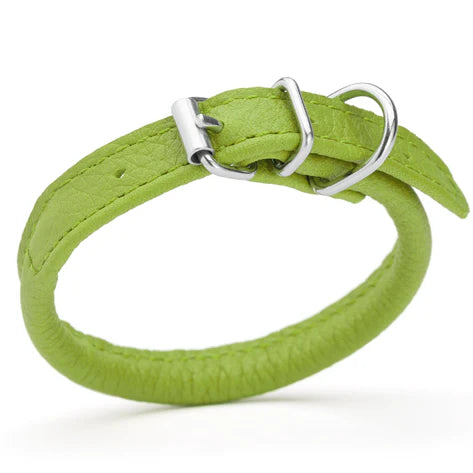 Dogline Round Leather Collar Green