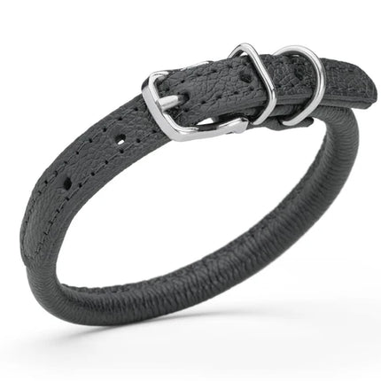 Dogline Round Leather Collar Black