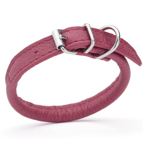 Dogline Round Leather Collar Pink