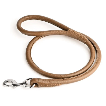 Dogline Round Leather Leash Brown