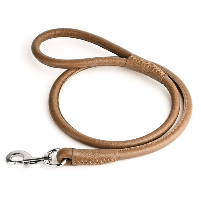 Dogline Round Leather Leash Brown