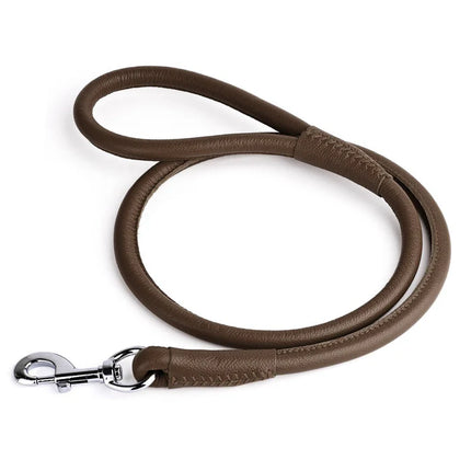 Dogline Round Leather Leash Dark Brown