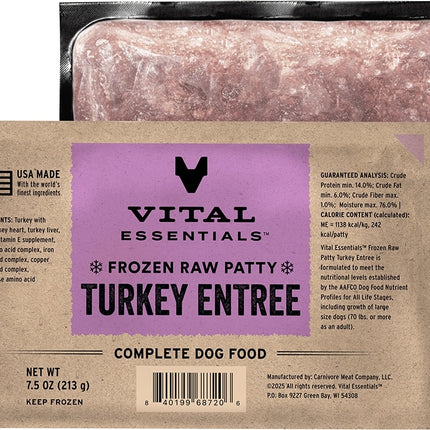 Vital Essentials Dog - Frozen Turkey Entree 7.5oz