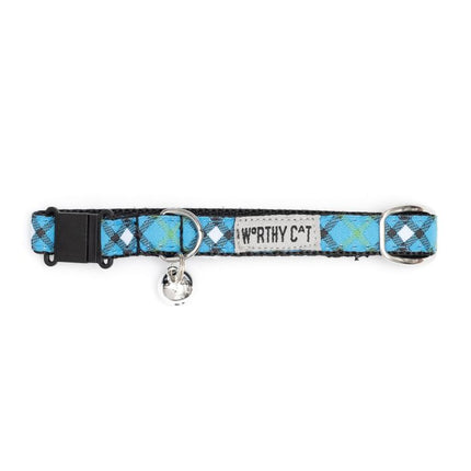 The Worthy Cat Bias Plaid Blue Cat Collar