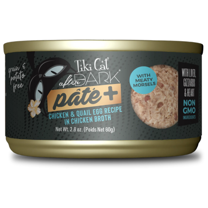 Tiki Cat After Dark Pate+ Chicken & Quail Egg Recipe in Chicken Broth