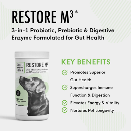 Ruff & Purr - Restore M3 Prebiotic/Probiotic and Digestive Enzyme 60 capsules