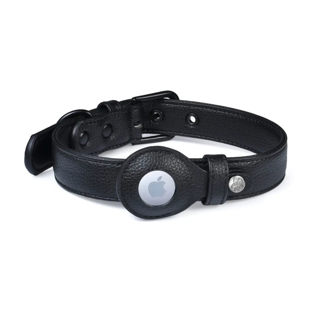 Blueberry Pet Vegan Leather Air tag collar Black