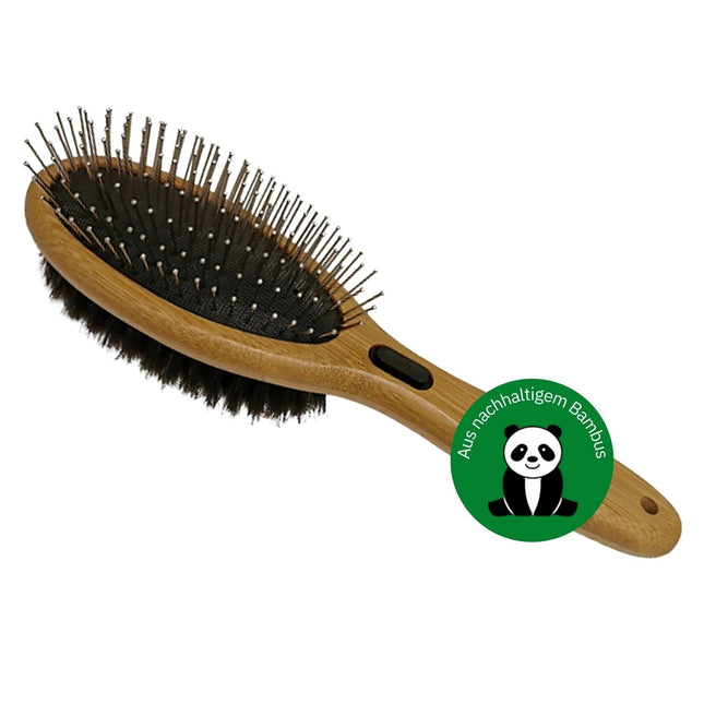 Bamboo Groom Combo Brush with bristles and stainless steel pins