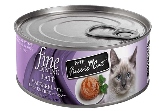 Fussie Cat Fine Dining Pate Mackeral with Beef Entree in Gravy