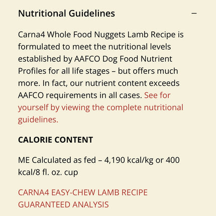 Carna4 Easy-Chew Lamb Whole Food Nuggets for Dogs