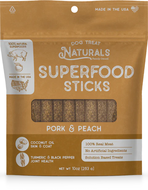 Dog Treat Naturals Pork & Peach Superfood Sticks 10oz