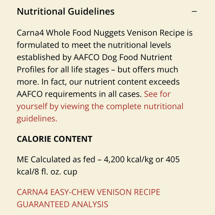 Carna4 Easy-Chew Venison Whole Food Nuggets for Dogs