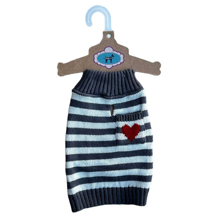Canine Brands Striped Sweater With Red Heart - Grey & Taupe