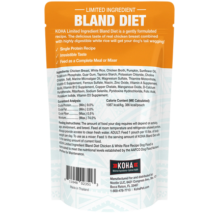 Koha Dog Bland Diets Chicken & White Rice Pouch 12.5oz