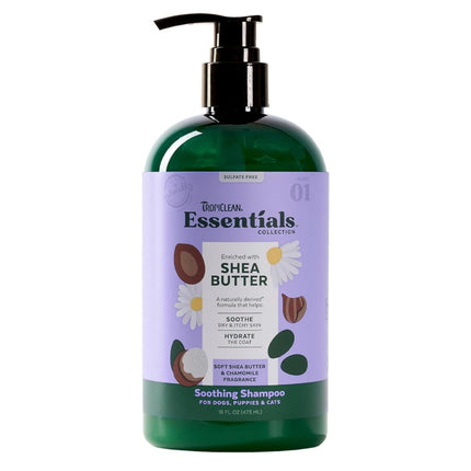 TropiClean Essentials Shea Butter & Chamomile  - Soothing Shampoo for Dogs and Cats