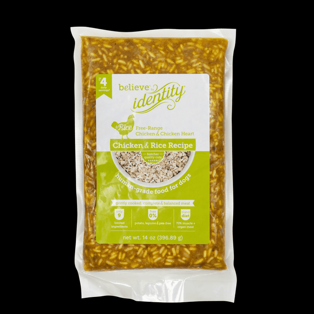 Identity Believe Gently Cooked Chicken and Rice Frozen Dog Food 14oz