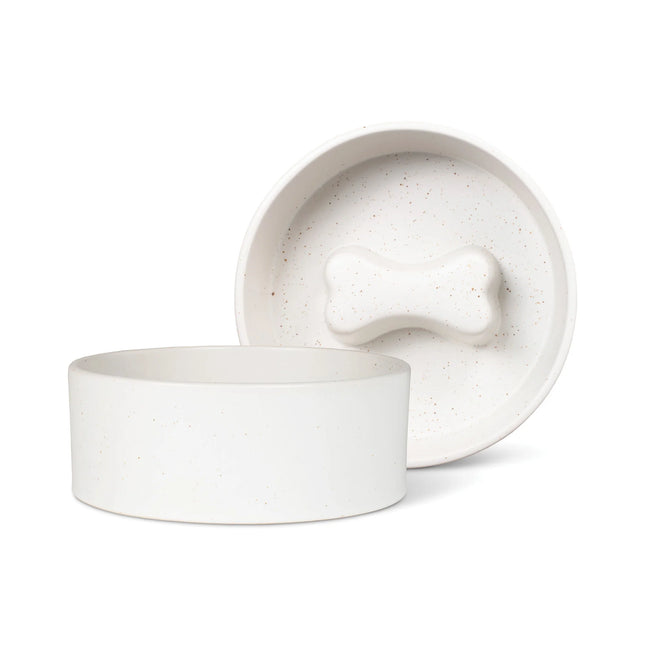 Speckled Bone Medium Slow Feeder Pet Bowl