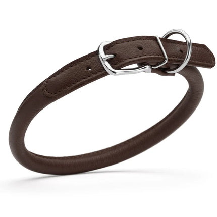 Dogline Round Leather Collar Dark Brown