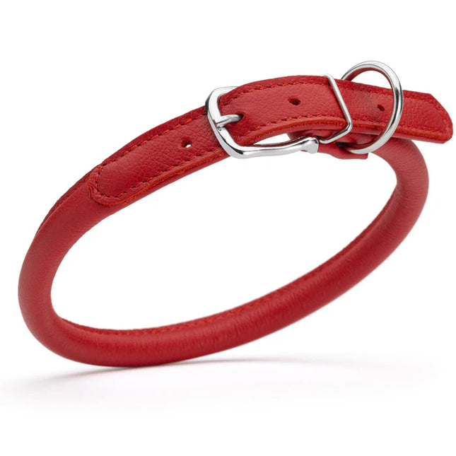 Dogline Round Leather Collar Red