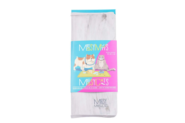 MessyMutts/MessyCats Non-slip Silicone Bowl Mat with Raised Edge, 15.75" x 12"- Marble Design
