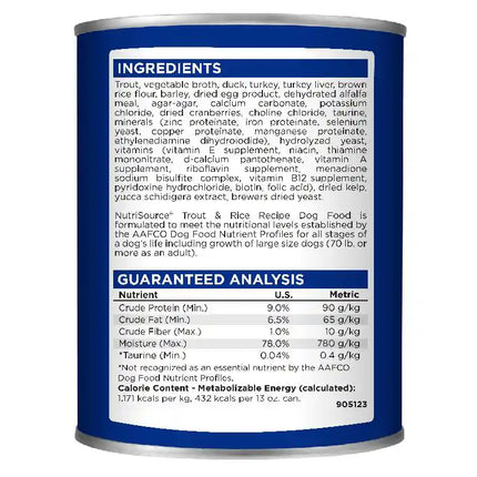 NutriSource Trout & Rice formula 13oz