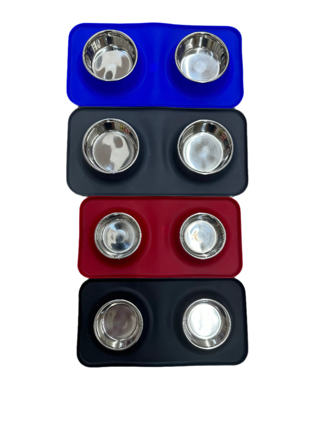 Advance Pet Products Silicone Double Diner W Stainless Steel Bowls