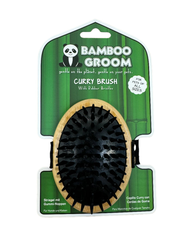 Bamboo Groom Palm Curry Brush with Rubber Bristles