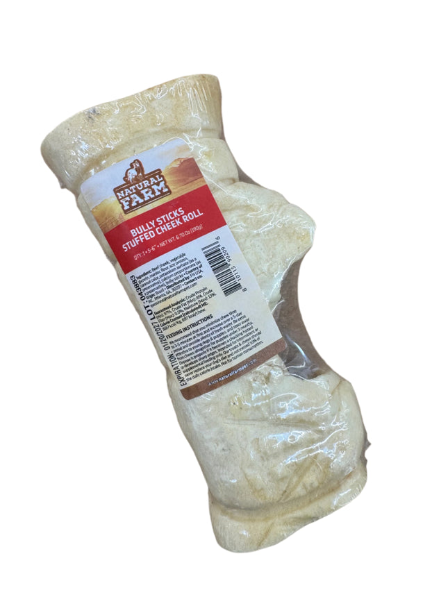 Natural Farm Bully Stick Stuffed Cheek Roll 6in