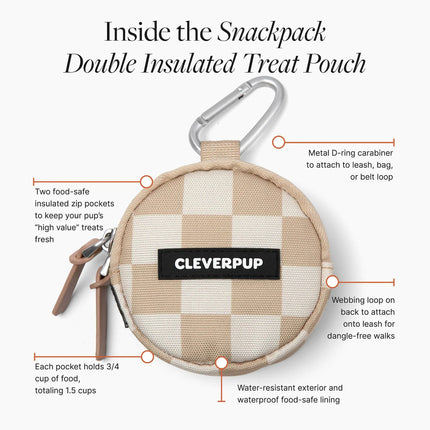 Clever Pup Snackpack Double Insulated Dog Treat Pouch - Tan Checkerboard