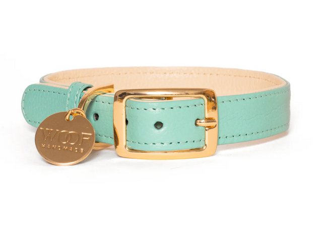 Neighbor Woof Mint Leather dog collar