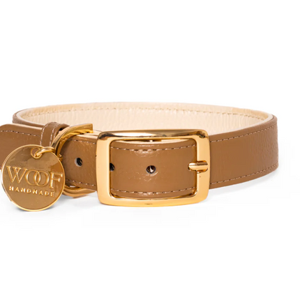Neighbor Woof Hazelnut Leather dog collar