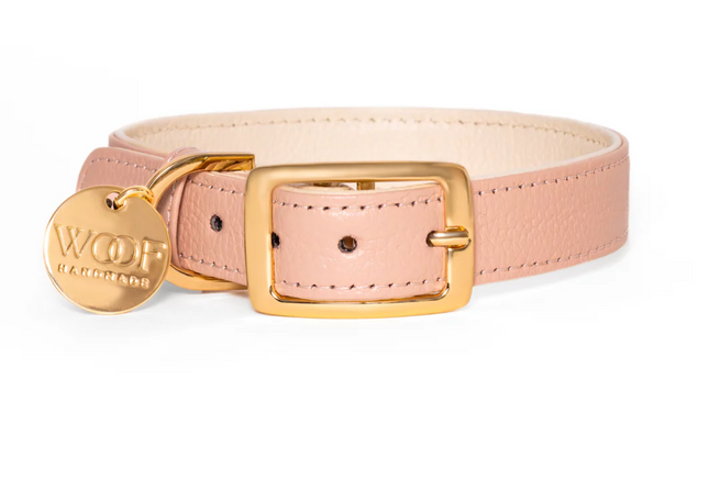 Neighbor Woof Blush Leather dog collar