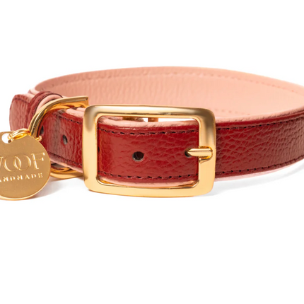 Neighbor Woof Strawberries + Wine Leather dog collar