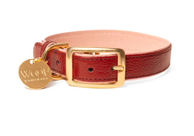 Neighbor Woof Strawberries + Wine Leather dog collar